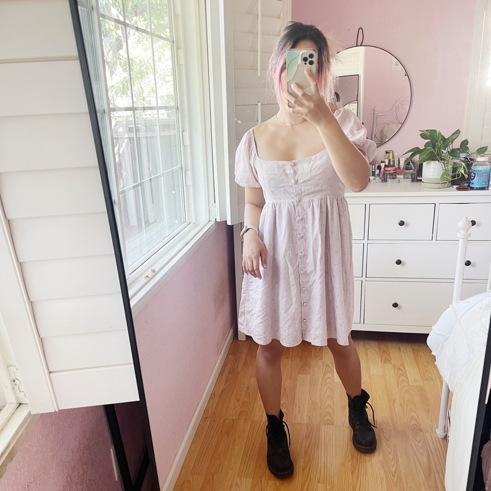 Lilac Gingham Heart Milkmaid Mini Dress